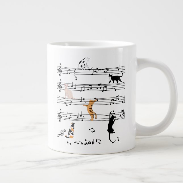 Cat Playing Note Music, Naughty Cat Gift, Niedlich Jumbo-Tasse (Rechts)