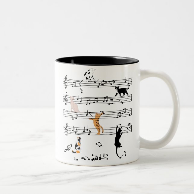 Cat Playing Note Music, Naughty Cat Gift, Niedlich Zweifarbige Tasse (Rechts)