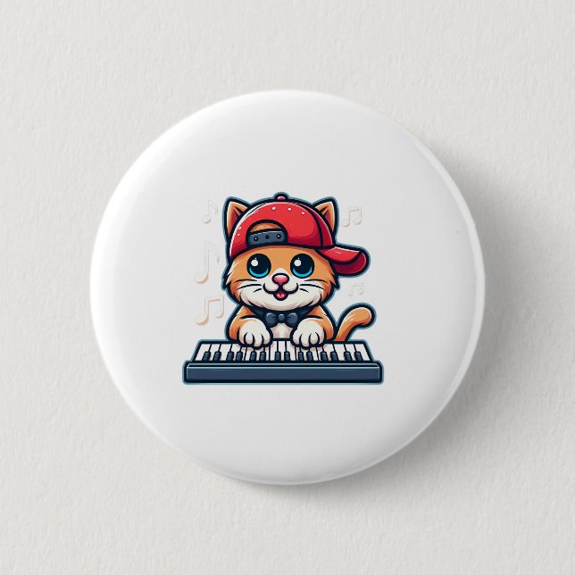 Cat Playing Piano Design für Musik und Katzen Lieb Button (Vorderseite)