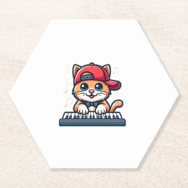 Cat Playing Piano Design für Musik und Katzen Lieb Untersetzer (Vorderseite)