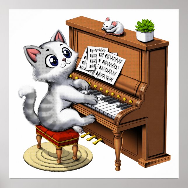 Cat Playing Piano Poster (Vorne)