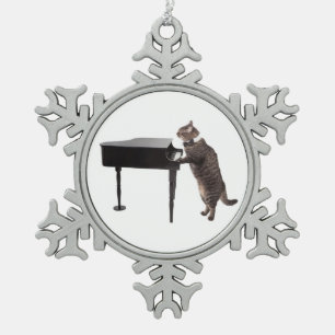 Cat Playing Piano Schneeflocken Zinn-Ornament