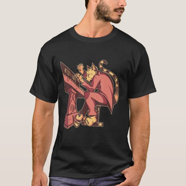 Cat Playing Piano Special Blues Jazz T-Shirt (Vorderseite)