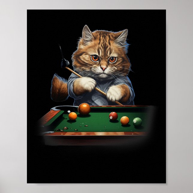 Cat Playing Pool Billard Coole Funny Cats Poster (Vorne)