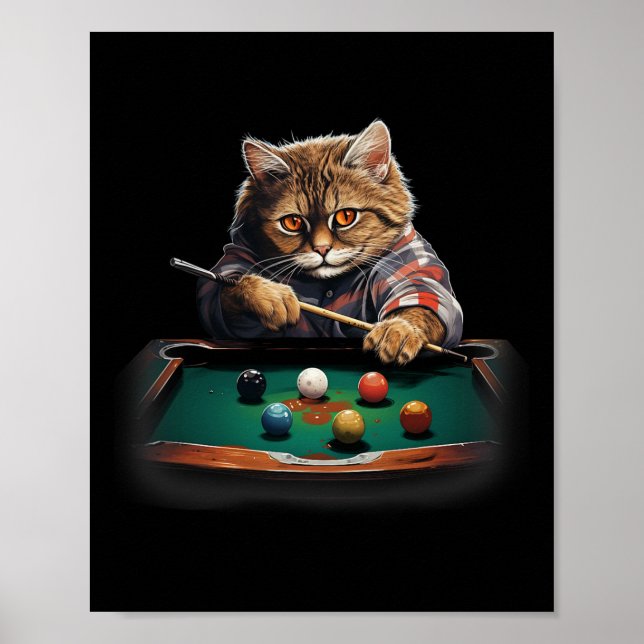 Cat Playing Pool Billard Coole Funny Cats Poster (Vorne)