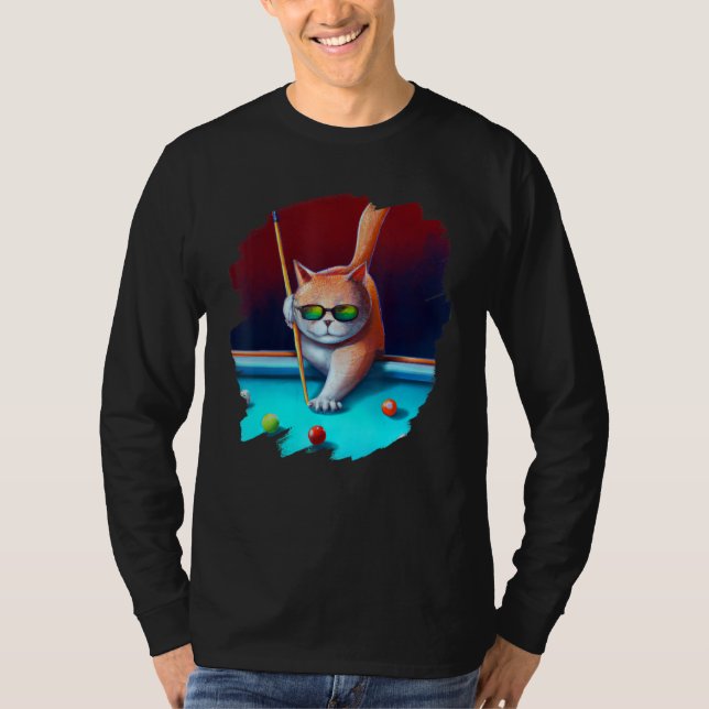 Cat Playing Pool Billard in Lounge Cooles Sonnenba T-Shirt (Vorderseite)
