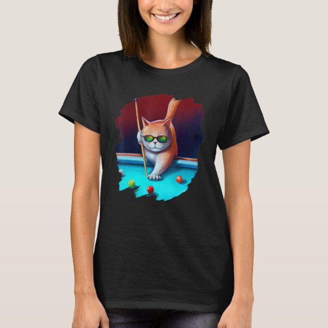 Cat Playing Pool Billard in Lounge Cooles Sonnenba T-Shirt (Vorderseite)