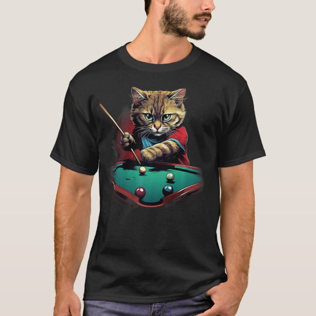 Cat Playing Pool Billiards Cool Funny Cats (2) T-Shirt (Vorderseite)