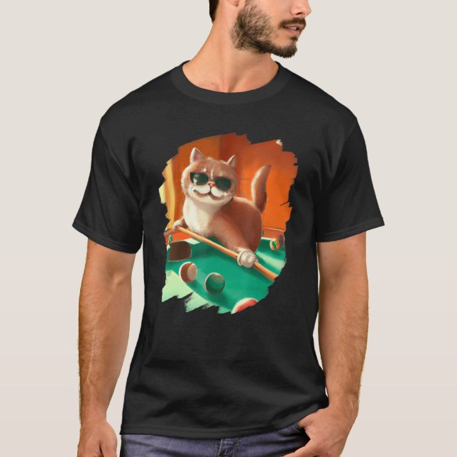 Cat Playing Pool Billliard in Lounge Coole Katzen T-Shirt (Vorderseite)