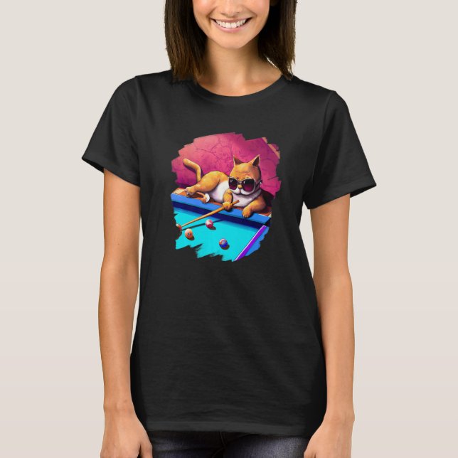 Cat Playing Pool Billliard in Lounge Coole Katzen T-Shirt (Vorderseite)