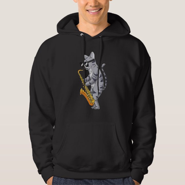 Cat Playing Saxophone Saxiness Saxophonist Jazz Sa Hoodie (Vorderseite)