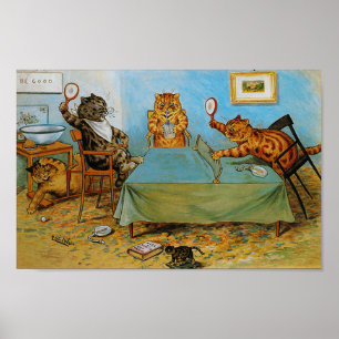 Cat Playing Tischtennis, Louis Wain Poster
