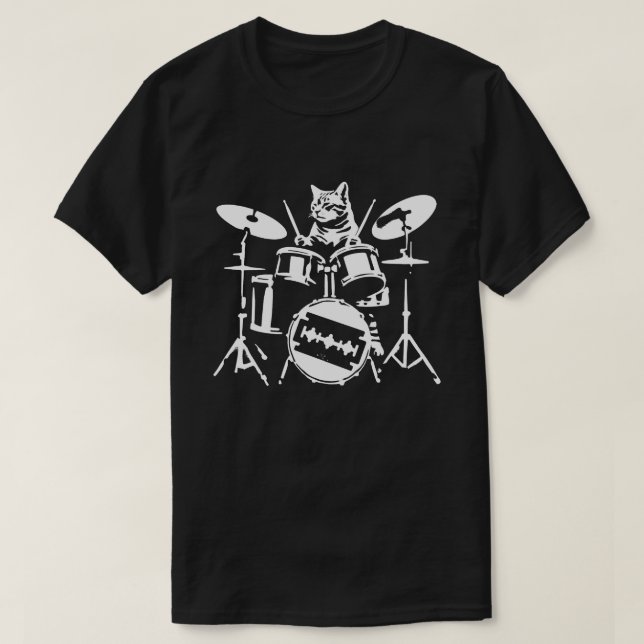 Cat Playing Trommeln 90er Grunge Punk Rock & Roll T-Shirt (Design vorne)