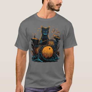 Cat Playing Trommeln Funny Cat Geschenk Retro Vint T-Shirt