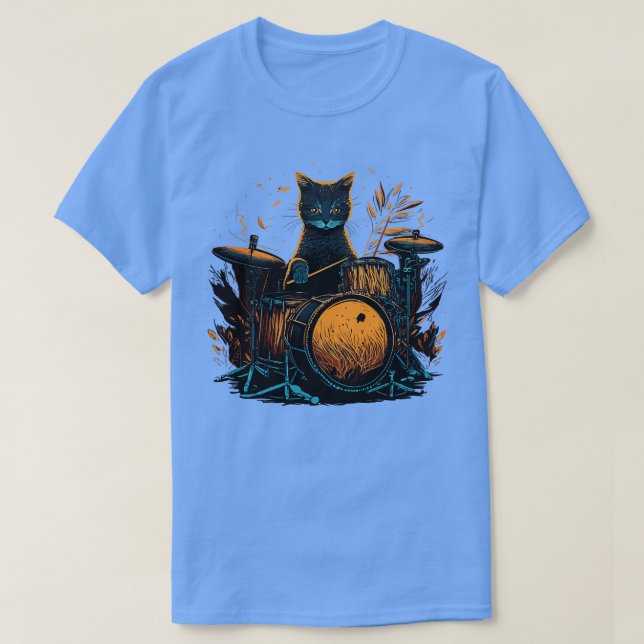 Cat Playing Trommeln Funny Cat Geschenk Retro Vint T-Shirt (Design vorne)