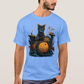 Cat Playing Trommeln Funny Cat Geschenk Retro Vint T-Shirt