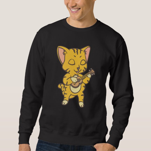 Cat Playing Ukelele Cool Kitten Uke Artist Sweatshirt (Vorderseite)