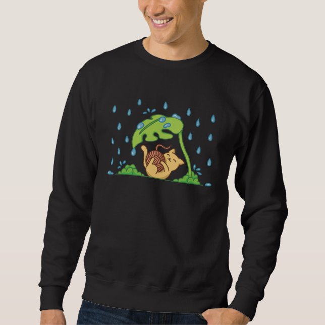 Cat Playing Under Monstera Plant Men Kid Women Sweatshirt (Vorderseite)