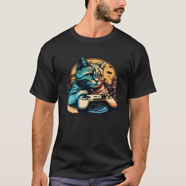 Cat Playing Video Games For Cat  And Gamers  2 T-Shirt (Vorderseite)