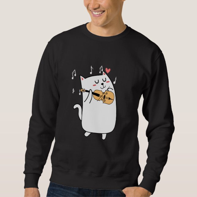 Cat Playing Violine Idea for Animal or Violinist l Sweatshirt (Vorderseite)