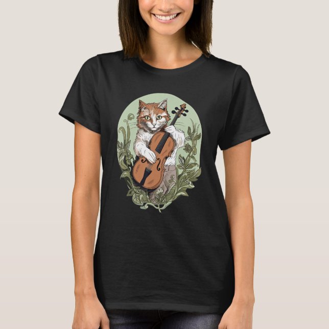 Cat Playing Violine in Cotattacore Ästhetik T-Shirt (Vorderseite)