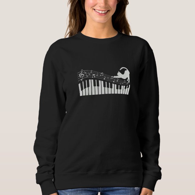 Cat Playing with Music Note on Piano   Sweatshirt (Vorderseite)