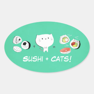 Cat plus Sushi gleicht Kutness! Ovaler Aufkleber