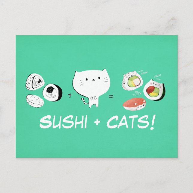 Cat plus Sushi gleicht Kutness! Postkarte (Vorderseite)