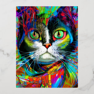 Cat Portrait Graffiti Art Psychedelic Folien Feiertagspostkarte