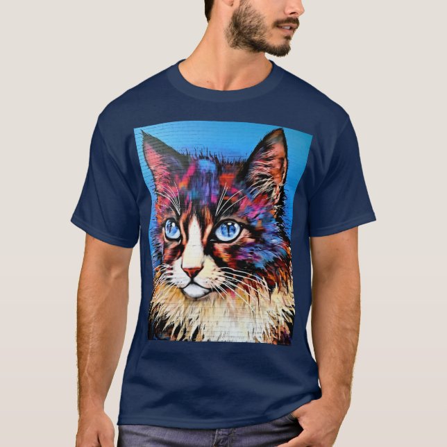 Cat Portrait Street Art Style T-Shirt (Vorderseite)