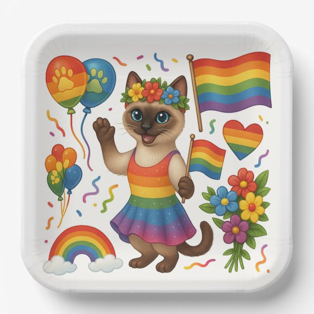 Cat Pride Paws Cat inspiriert Pride LGBTQ Pappteller (Vorderseite)