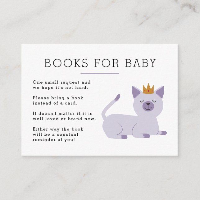 Cat Princess Book Request Baby Dusche Begleitkarte (Vorderseite)