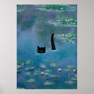 Cat Print Monet Wasserlilie Poster