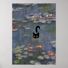 Cat Print Monet Water Lilies Poster