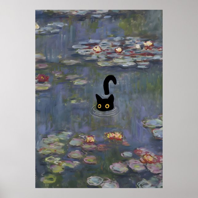 Cat Print Monet Water Lilies Poster (Vorne)