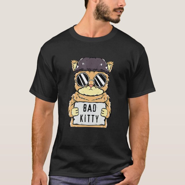 Cat Prison Gefängnisgefängnis Bad Kitty Mugshot T-Shirt (Vorderseite)