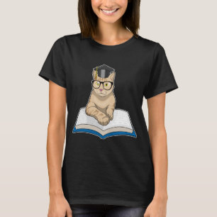 Cat Professor Book Glasses T-Shirt