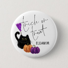 Cat Pumpkin Broomstick Halloween Trick Leckerei Na Button