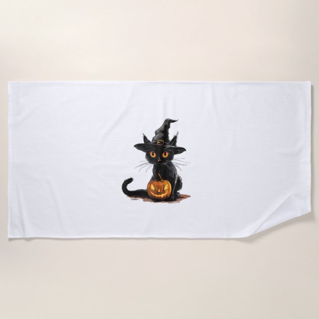Cat Pumpkin Halloween Strandtuch (Vorderseite)