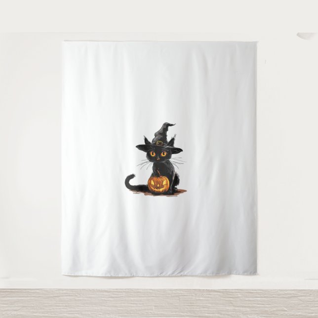 Cat Pumpkin Halloween Wandteppich (Vorderseite)