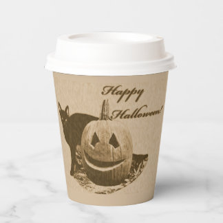 Cat & Pumpkin Happy Halloween Pappbecher