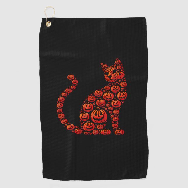 Cat Pumpkin Kürbislaterne Halloween Mens Womens K Golfhandtuch (Vorderseite)