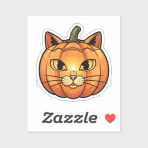 Cat Pumpkin Lantern Gesicht - Halloween Vinyl Stic Aufkleber