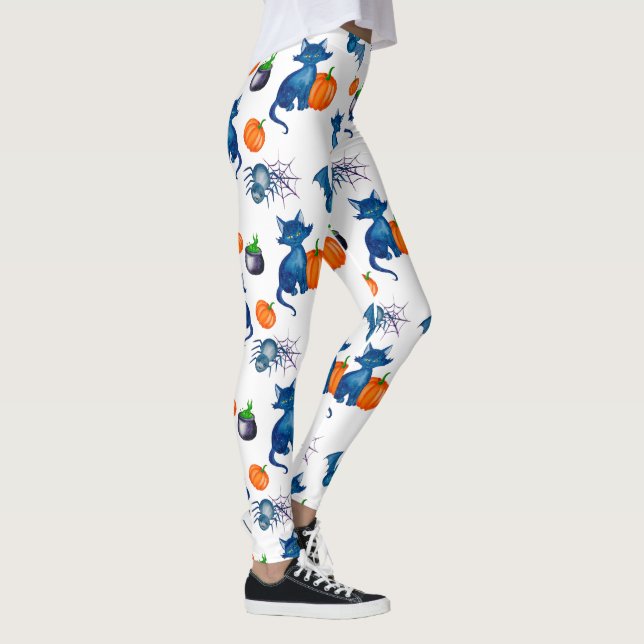 Cat Pumpkin Pattern White Halloween Leggings (Rechts)