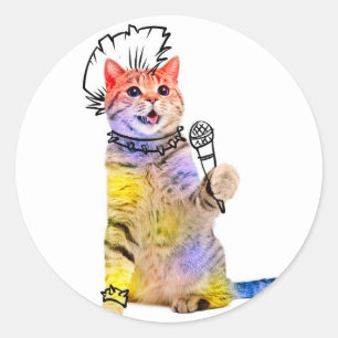 Cat Punk Cartoon Runder Aufkleber