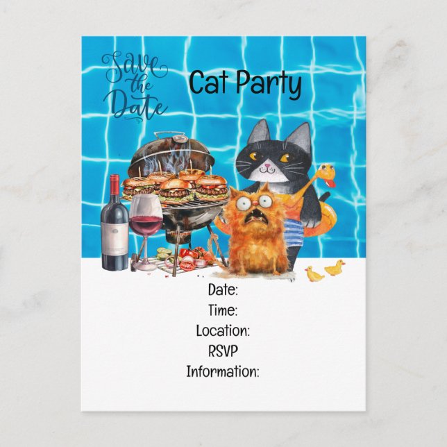 Cat Purr-perfekt-Quirky Cat Party Einladungspostkarte (Vorderseite)