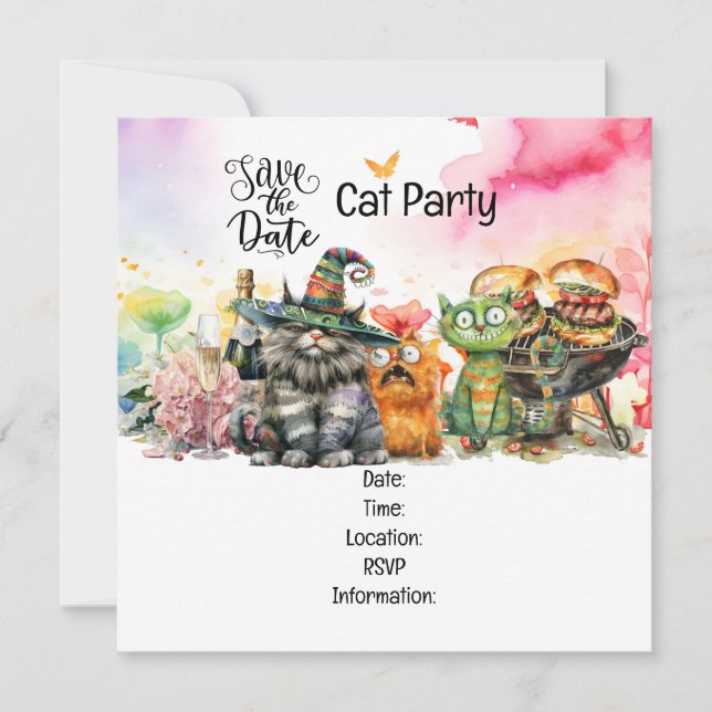 Cat Purr-perfekt-Quirky Cat Party Save The Date (Vorderseite)