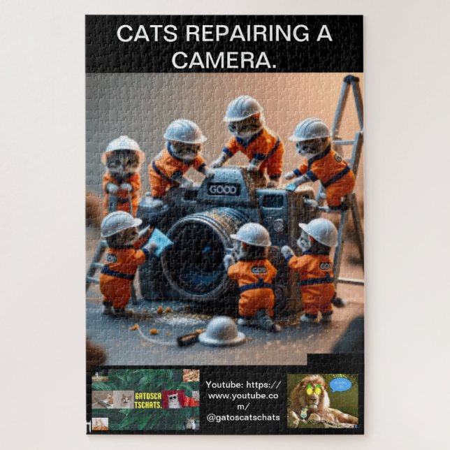 Cat puzzles, wearing uniforms, repairing a camera. puzzle (Vertikal)
