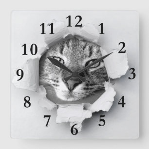 Cat Quadratische Wanduhr