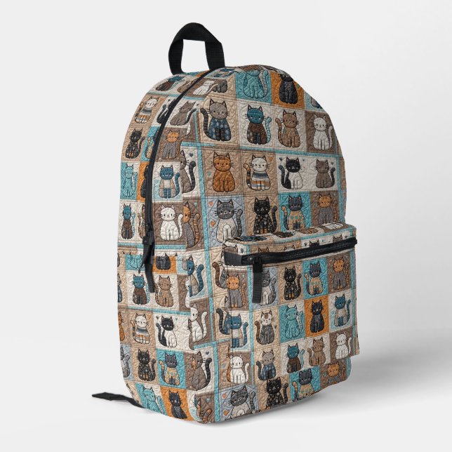 Cat Quilt Design Bedruckter Rucksack (Rückseitige Ecke links)